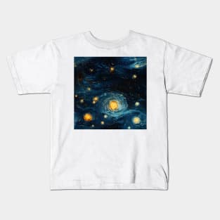 Van Gogh Starry Night Outer Space Pattern 25 Kids T-Shirt